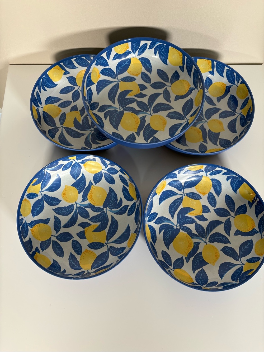 Mainstays Blue and Yellow Lemon Pattern Ceramic Bowl Set - 5 Pieces